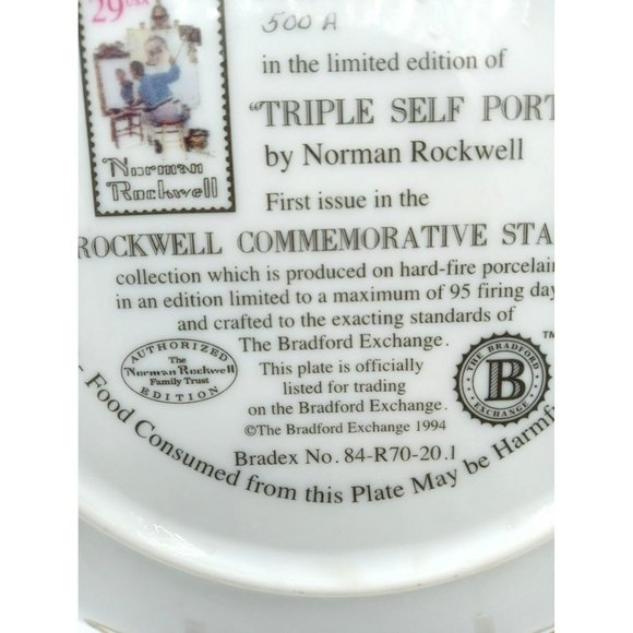 Norman Rockwell Triple Self Portrait Limited Edition Plate Bradford Exchange 94 - Picture 10 of 12